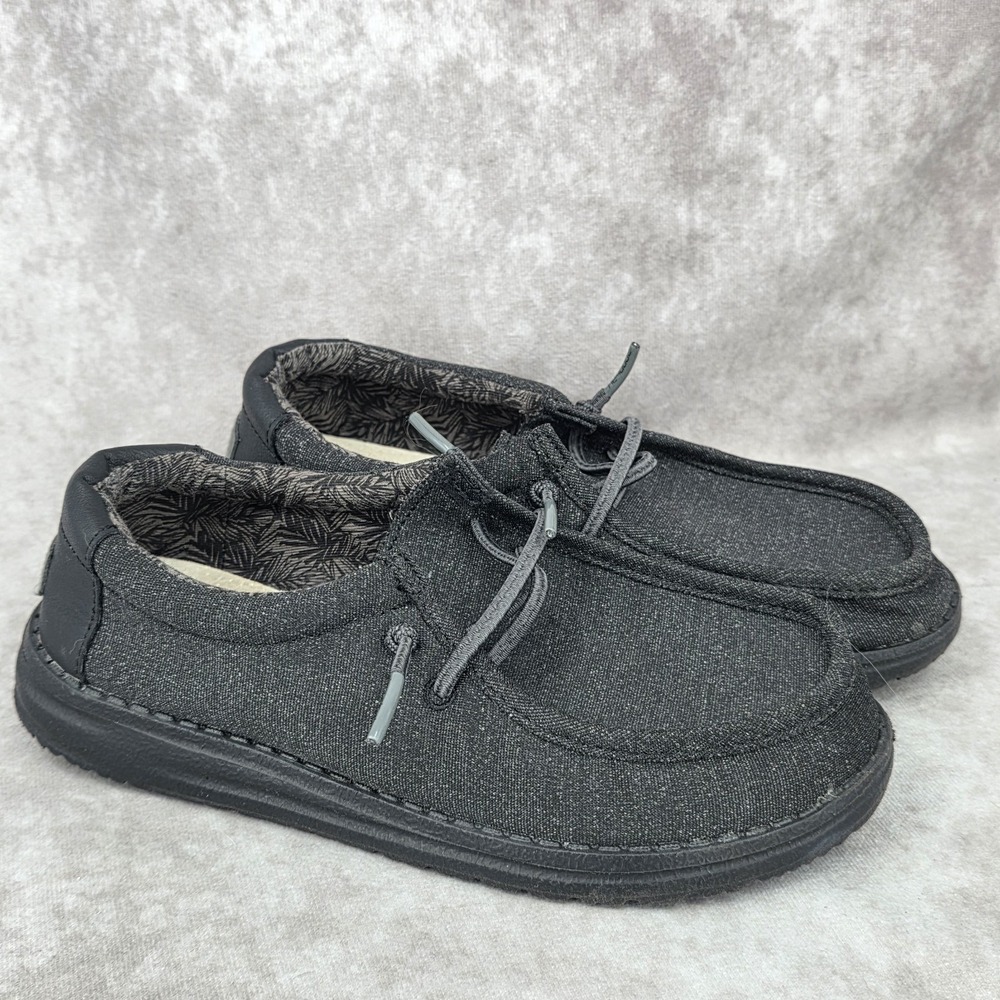 Hey Dude Youth Wally Basic Black Casual Kids Shoes 40041-001 Size Y2-L3 CLEAN